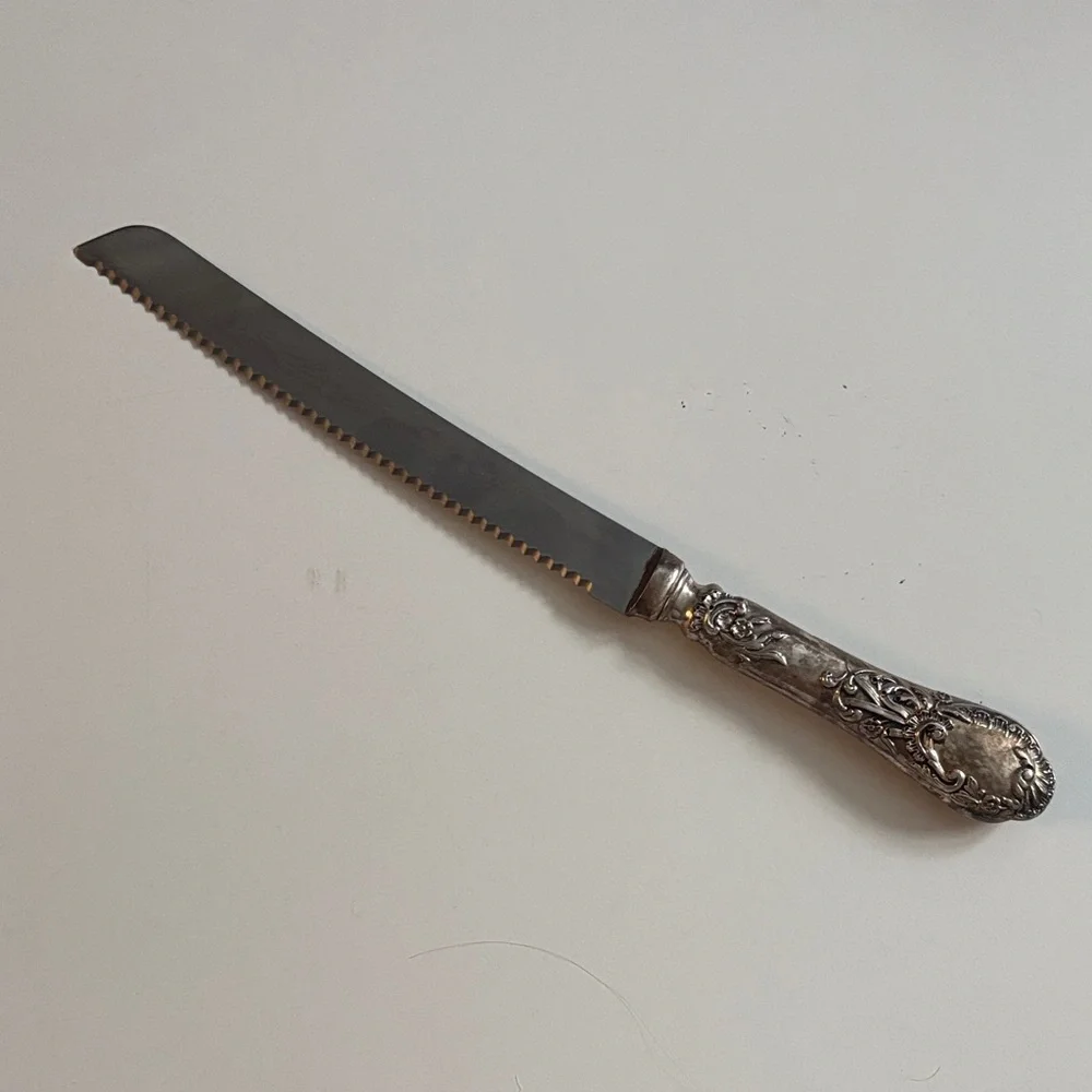 Ornate Silver Stainless Steel Challah Bread Knife